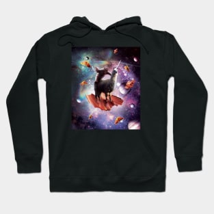 Sloth Riding Unicorn Llama on Bacon in Cosmos Hoodie